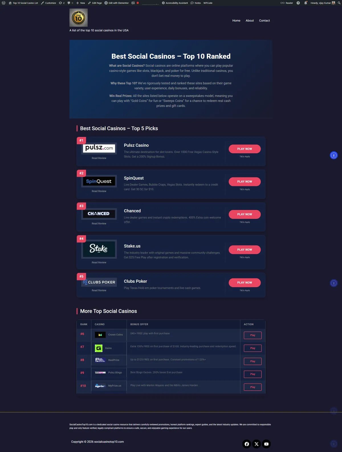 Social Casino Top 10 — full page screenshot