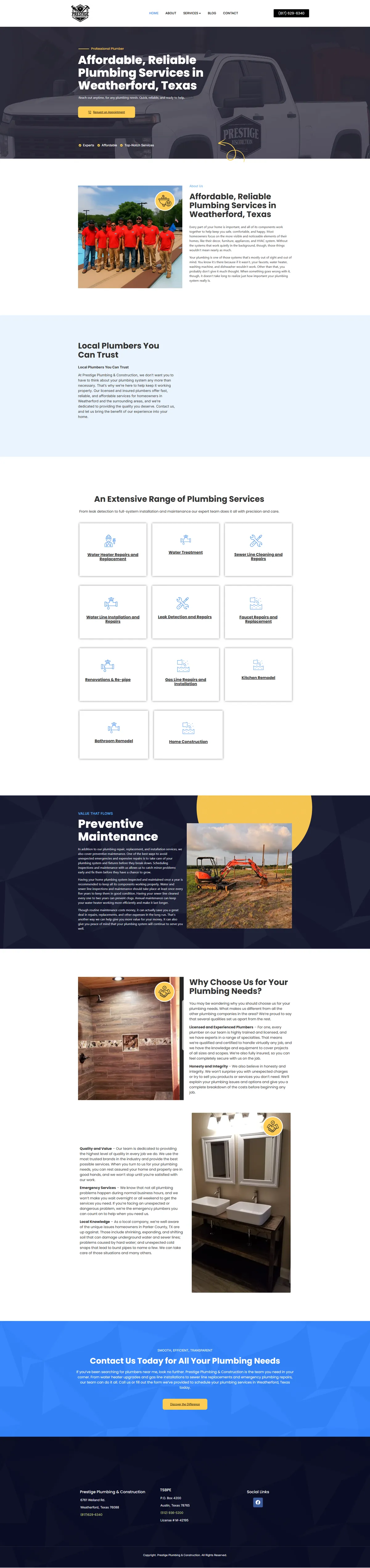 Prestige Plumbing — full page screenshot